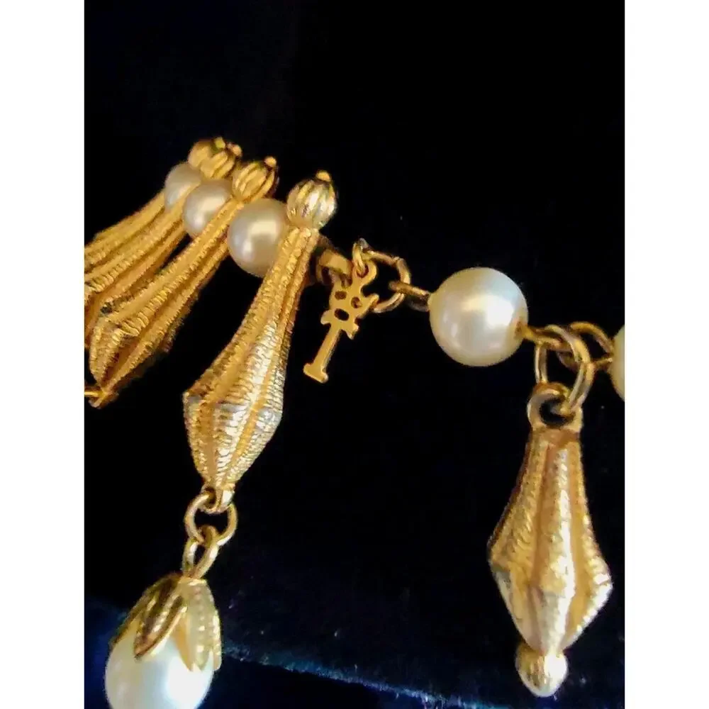Crown Trifari Alfred Phillippe Necklace Goldtone Pearls Egyptian Revival Parure
